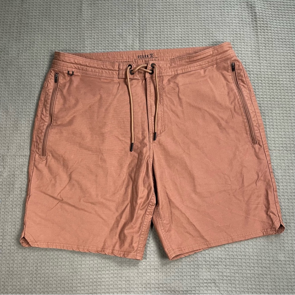 Roark Layover 2.0 Shorts 36 Men’s Travel Hiking Drawstring Canvas Terracotta